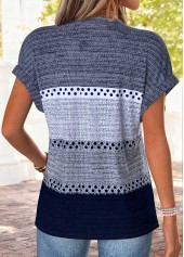 Blue plus size,Striped plus size,Geometric plus size,ROTITA Plus Size Blue Striped Split Neck T Shirt