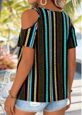 Multi Color tops,Geometric tops,ROTITA Twist Geometric Print Multi Color V Neck T Shirt