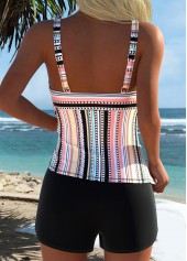 Multi Color swimwear,Striped swimwear,Geometric swimwear,ROTITA Multi Color Tummy Coverage Mid Waisted Tankini Set