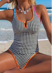 ROTITA Black Patchwork Gingham Print Mid Waisted Tankini Set