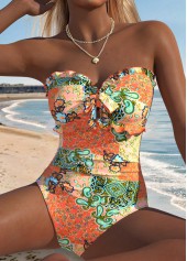 ROTITA Coral Bowknot Tribal Print One Piece Swimwear