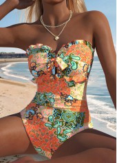 Coral swimwear,Tribal swimwear,ROTITA Coral Bowknot Tribal Print One Piece Swimwear