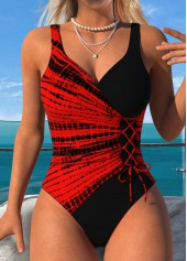 ROTITA Pull On Red Tie Dye Print One Piece Swimwear
