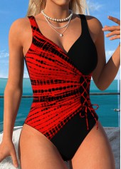 Red swimwear,Tie Dye swimwear,ROTITA Pull On Red Tie Dye Print One Piece Swimwear