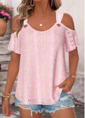 T-shirt rose à manches courtes et col rond Rotita découpé