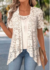 Ensemble deux pièces rotita beige à col rond composé d'un cardigan et d'un débardeur