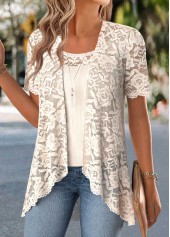 Beige tops,Plain Color tops,ROTITA Two-piece Beige Round Neck Cardigan and Tank Top