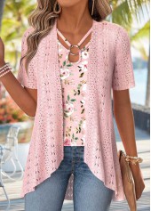 ROTITA Floral Print Light Pink Fake Two Piece Twinset