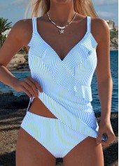 ensemble tankini deux pièces bleu Rotita à rayures et taille mi-haute