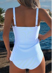 Blue swimwear,Striped swimwear,Geometric swimwear,ROTITA Blue Two-piece Striped Mid Waisted Tankini Set