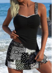 Rotita Tankini-Set schwarz mit Kordelzug und Paisley-Print mittelhoch geschnitten