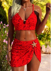 Rotita rotes dreiteiliges Bikini-Set mit Blumenmuster und mittelhohem Bund