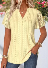 Rotita T-Shirt mit gebogenem Saum hellgelb mit geteiltem Halsausschnitt