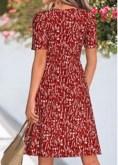 Wine Red dresses,Ditsy Floral dresses,Everyday dresses,Casual dresses,ROTITA Wine Red Ditsy Floral Print Tuck Stitch Dress