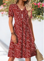 Wine Red dresses,Ditsy Floral dresses,Everyday dresses,Casual dresses,ROTITA Wine Red Ditsy Floral Print Tuck Stitch Dress