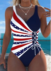 Rotita Badeanzug mit amerikanischer Flagge marineblauem Patchwork-Muster