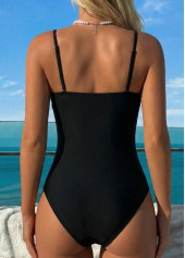 Black swimwear,Plain Color swimwear,ROTITA Black Patchwork Bandeau One Piece Swimwear