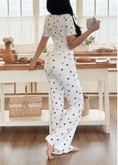 White loungewear,Heart loungewear,Heart Print White Square Neck Lounge Top and Pants