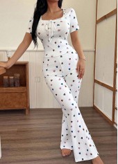 White loungewear,Heart loungewear,Heart Print White Square Neck Lounge Top and Pants