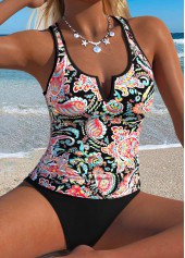 ROTITA Black Mid Waisted Ruched Paisley Print Tankini Top-No Bottom
