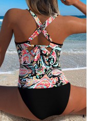 ROTITA Black Mid Waisted Ruched Paisley Print Tankini Top-No Bottom