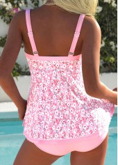 Pink swimwear,Ditsy Floral swimwear,ROTITA Pink Tie Ditsy Floral Print Mid Waisted Tankini Set