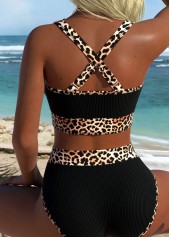 Black swimwear,Leopard swimwear,Animal Print swimwear,ROTITA Black Pull On Leopard High Waisted Bikini Set