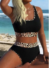 Black swimwear,Leopard swimwear,Animal Print swimwear,ROTITA Black Pull On Leopard High Waisted Bikini Set