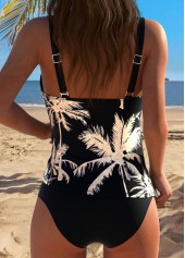 ROTITA Black Curved Hem Tropical Plants Print Tankini Top-No Bottom