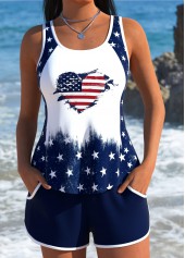 ROTITA American Flag Navy Patchwork Mid Waisted Tankini Set