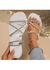 Silvery White Falt Round Toe Sandals