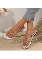 Silvery White shoes,Plain Color shoes,Silvery White Falt Round Toe Sandals