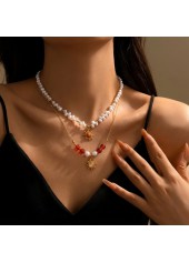 Golden jewelry,Double-layered Gold Color and Pearl Necklace