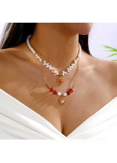 Golden jewelry,Double-layered Gold Color and Pearl Necklace
