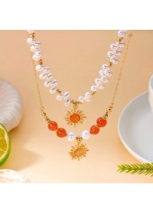 Golden jewelry,Double-layered Gold Color and Pearl Necklace