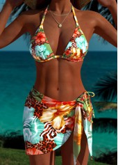 ROTITA Multi Color Three-piece Floral Print Low Waisted Bikini Set