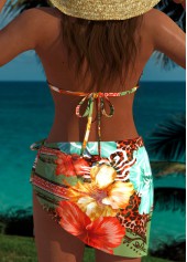 Multi Color swimwear,Floral swimwear,Plants swimwear,ROTITA Multi Color Three-piece Floral Print Low Waisted Bikini Set