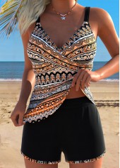 Multi Color swimwear,Tribal swimwear,ROTITA Multi Color Tribal Print Mid Waisted Tankini Set