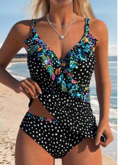 ensemble tankini deux pièces à pois noirs Rotita taille mi-haute