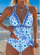 ROTITA Blue Two-piece Tribal Print Low Waisted Tankini Set