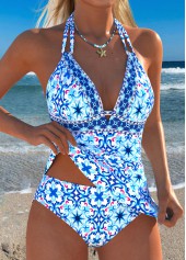 Blue swimwear,Tribal swimwear,ROTITA Blue Two-piece Tribal Print Low Waisted Tankini Set