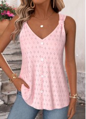 ROTITA Curved Hem Pink V Neck Sleeveless Tank Top