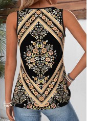 Black tops,Tribal tops,ROTITA Patchwork Tribal Print Black V Neck Tank Top