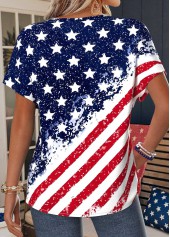 Red tops,Flag tops,ROTITA American Flag Tummy Coverage Red Split Neck T Shirt