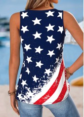 Navy tops,Flag tops,ROTITA Curved Hem Flag Print Navy V Neck Tank Top