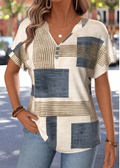 T-shirt Rotita à imprimé géométrique couvrant le ventre couleur café clair