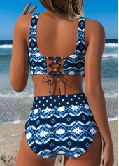 Navy swimwear,Tie Dye swimwear,ROTITA Navy Two-piece Tie Dye Print Mid Waisted Bikini Set
