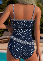 Navy swimwear,Dot swimwear,ROTITA Navy Frill Polka Dot Mid Waisted Tankini Set