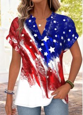 Mehrfarbiges Rotita-T-Shirt mit amerikanischer Flagge und geteiltem Ausschnitt