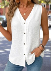ROTITA Tummy Coverage White V Neck Sleeveless Tank Top